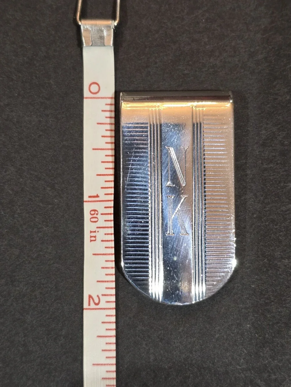 Tiffany & Co. Silver Engraved NK Money Clip Stripped Paterm with Blue Pouch